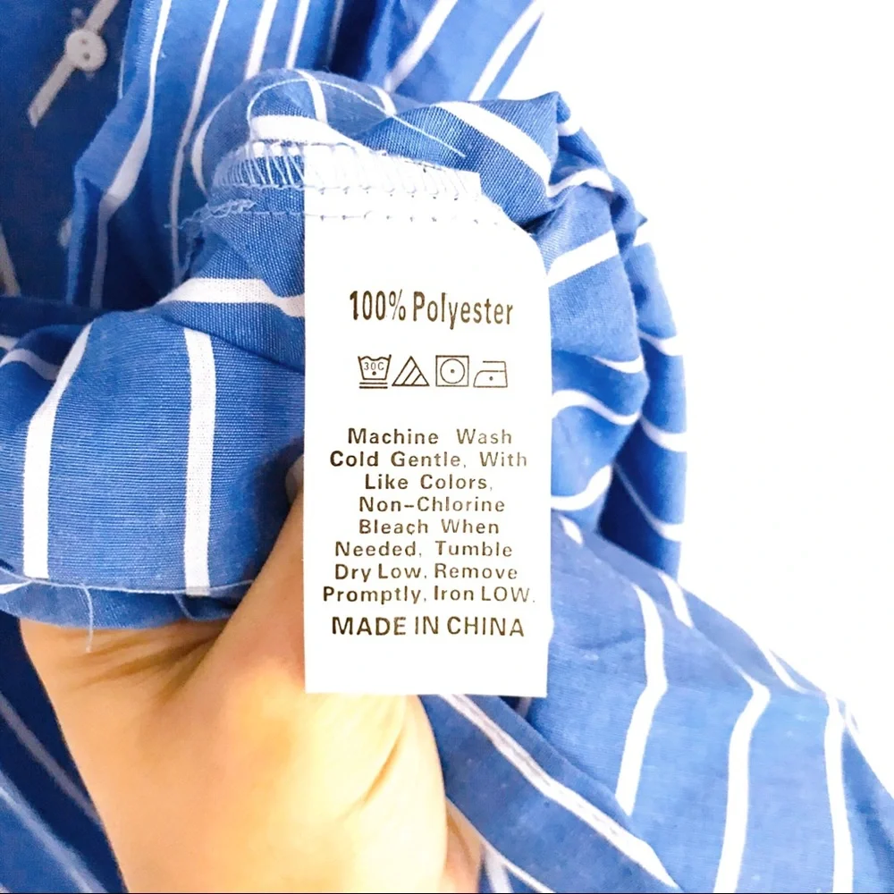 π BLUE WHITE STRIPE COLLARD SHIRT MAXI DRESS! - Picture 10 of 11
